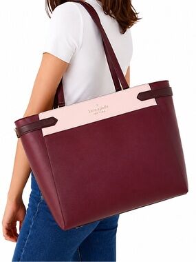 kate spade | Bags | Kate Spade Staci Laptop Tote Leather Burgundy Red ...